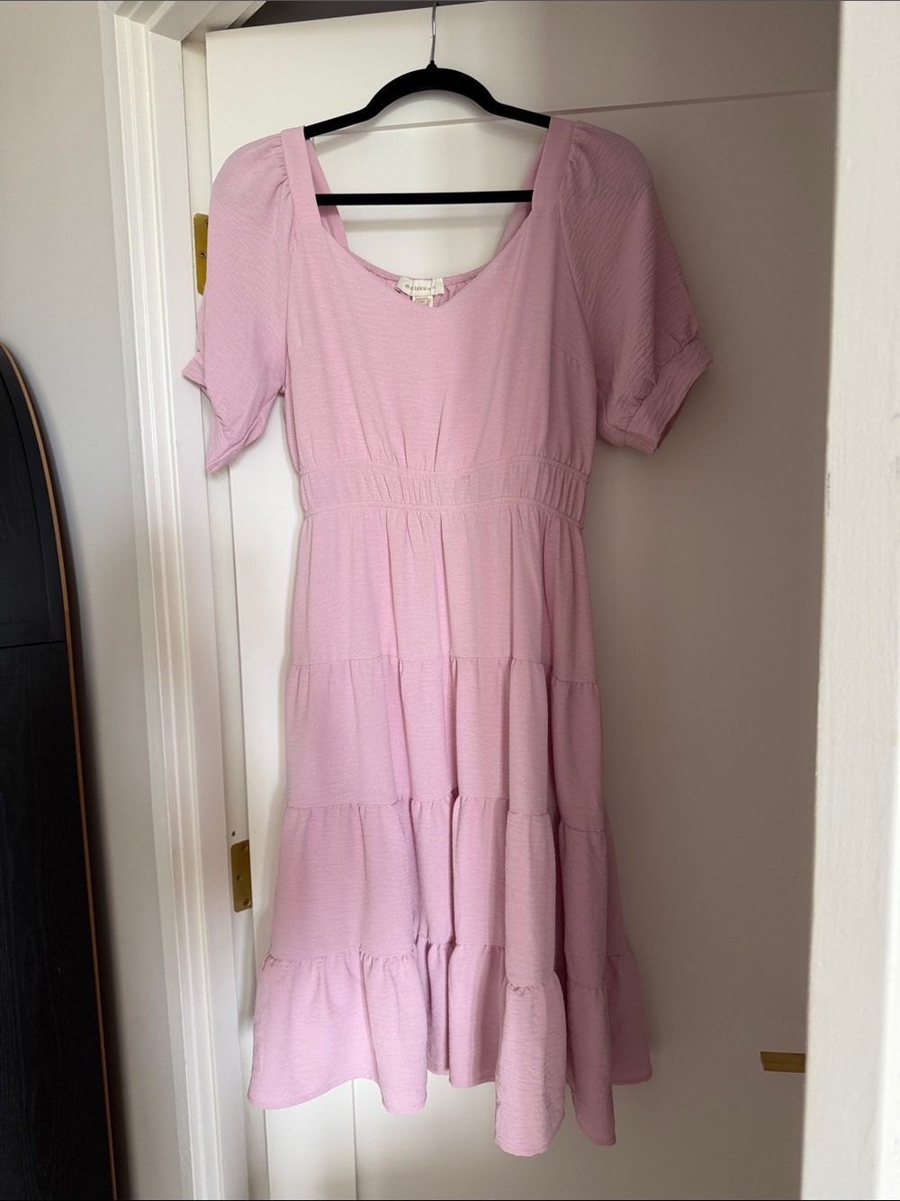 Monteau Light Pink Tiered Short-Sleeve Midi Dress NWT